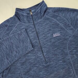 REI Heathered Blue 1/4‎ Zip Pullover Mock Neck Womens Large Hiking Outdoor Camp